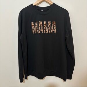 Women’s MAMA Leopard Print Crewneck Sweatshirt Black Plus Size 2X